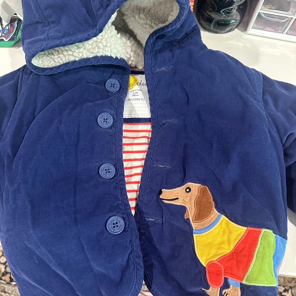 Mini Boden Blue Hooded Jacket with Dog Patch